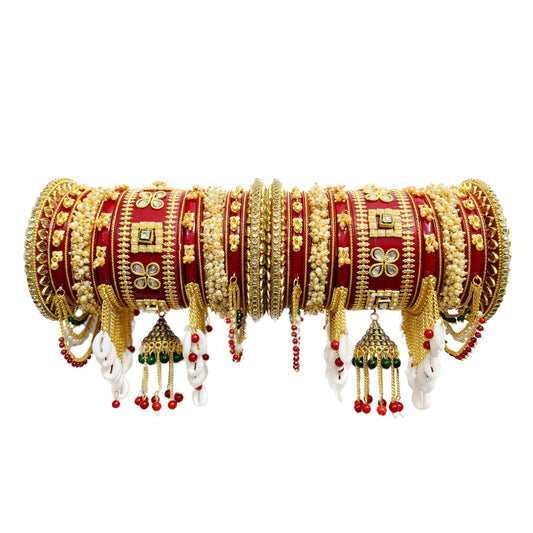 Premium Pearls Kundan Bangles Indian Bridal Jewelry Chuda Set