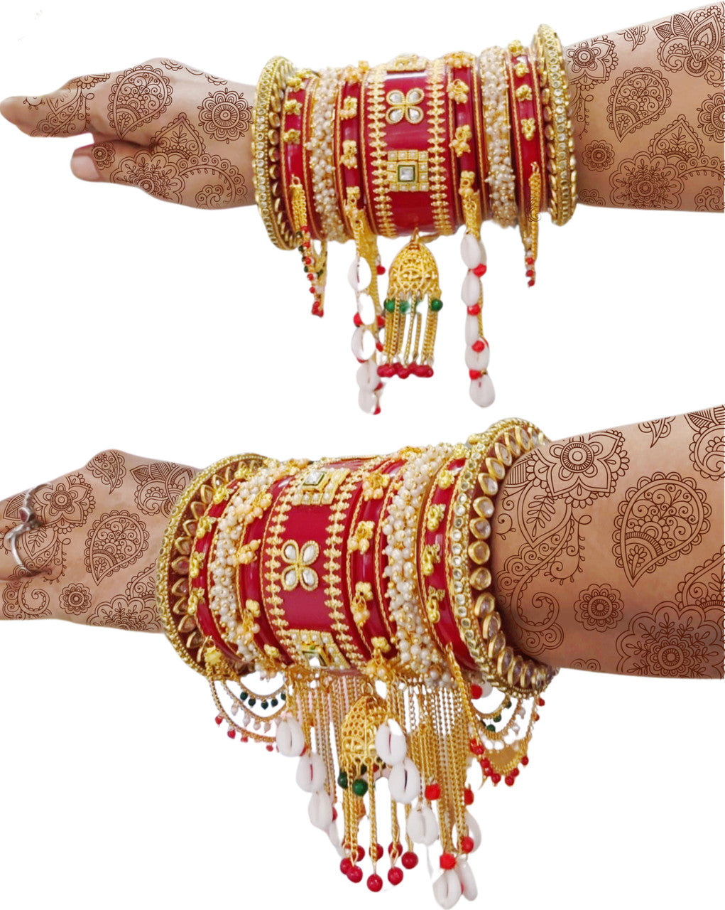 Premium Pearls Kundan Bangles Indian Bridal Jewelry Chuda Set