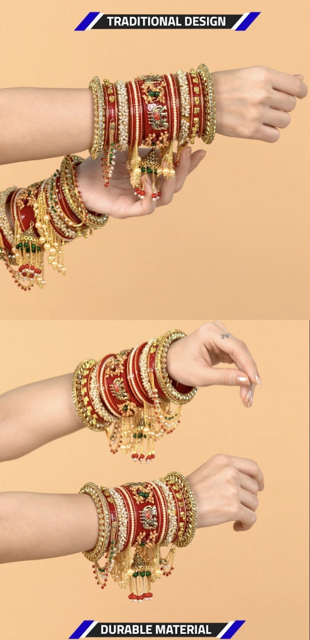 Beautiful Red & Golden Color Bridal Chooda Set, Wedding Chooda Set for Women