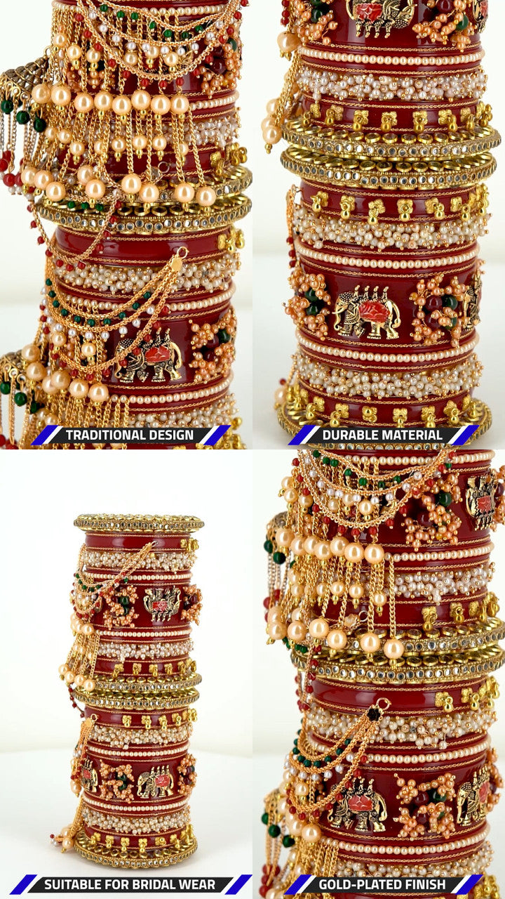 Beautiful Red & Golden Color Bridal Chooda Set, Wedding Chooda Set for Women