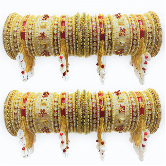 Arpita White Bridal Chuda Set With Latkan