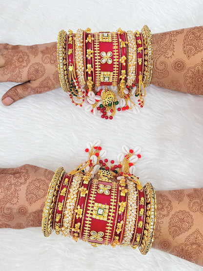 Premium Pearls Kundan Bangles Indian Bridal Jewelry Chuda Set