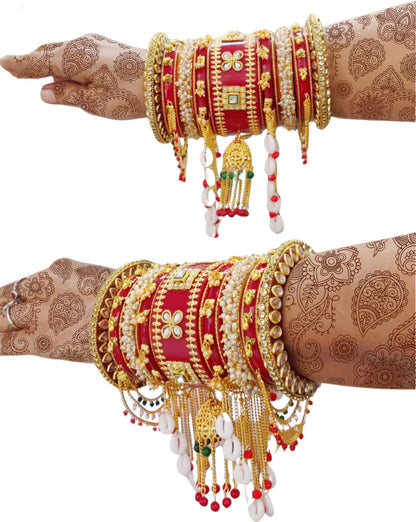 Premium Pearls Kundan Bangles Indian Bridal Jewelry Chuda Set