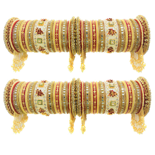 Mehar White and Red Color Bridal Chuda Set